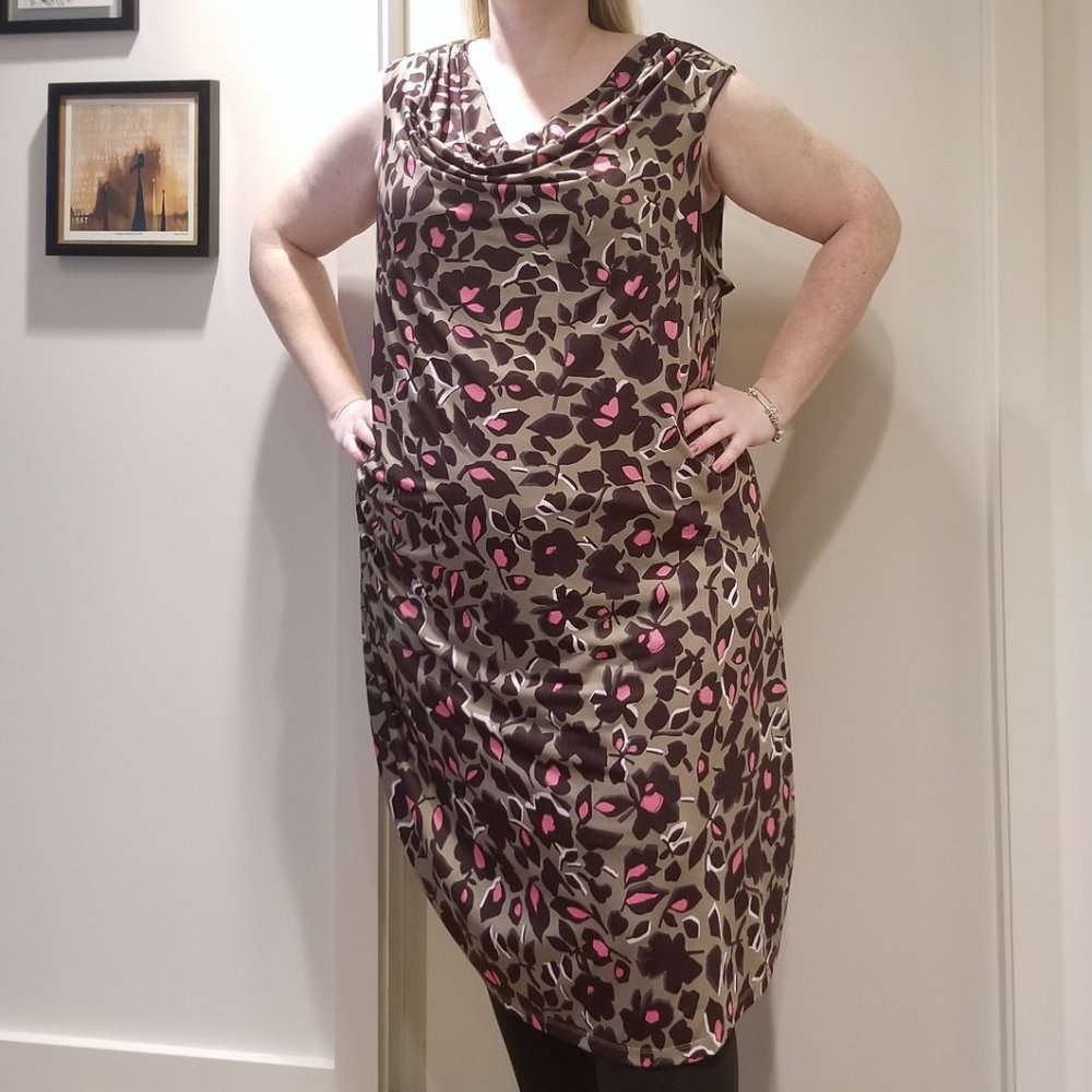 Olive and Black Graphic Floral Print Sleeveless Dress